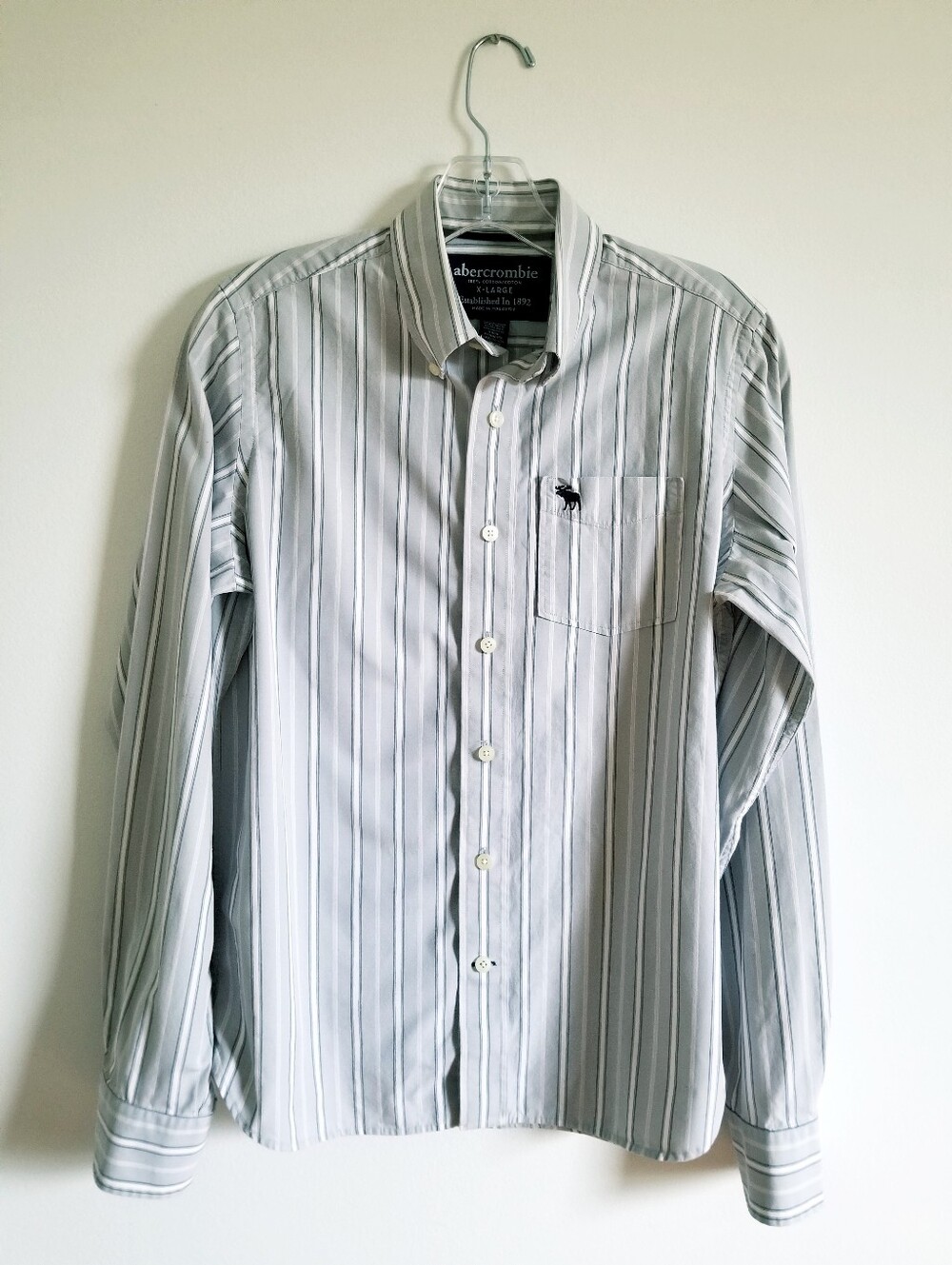 Abercrombie & Fitch Boy's Light Gray Striped Button-Down Shirt